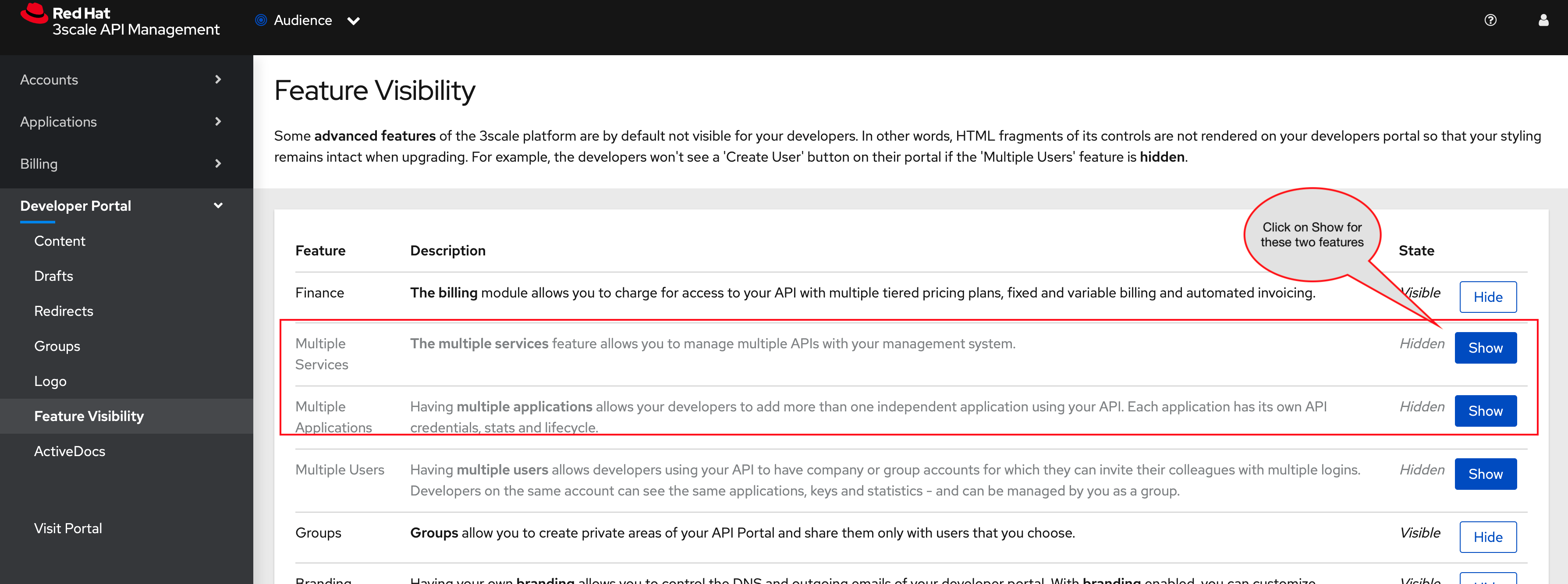 apim feature visbility init