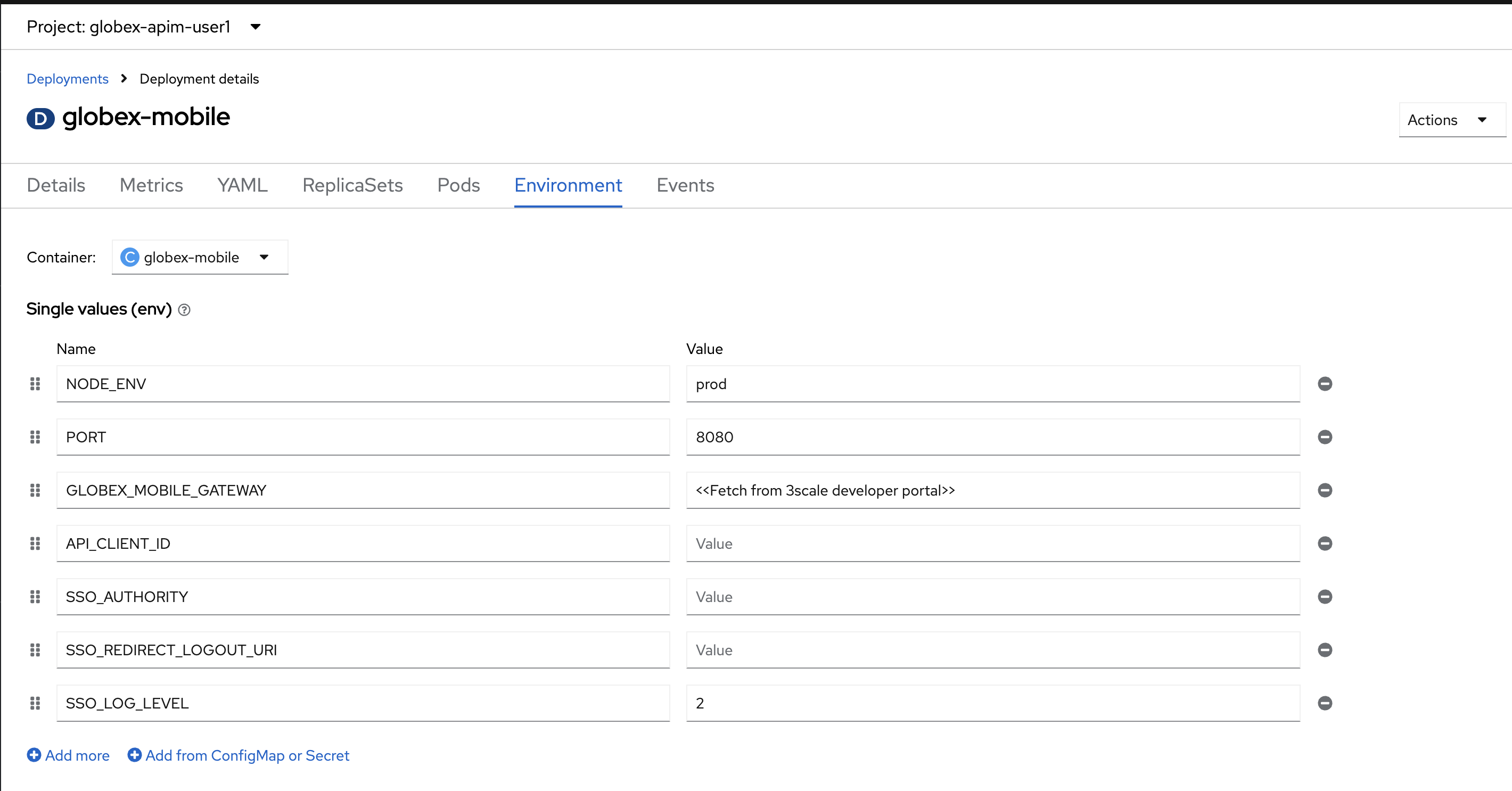 apim globex mobile deployment env