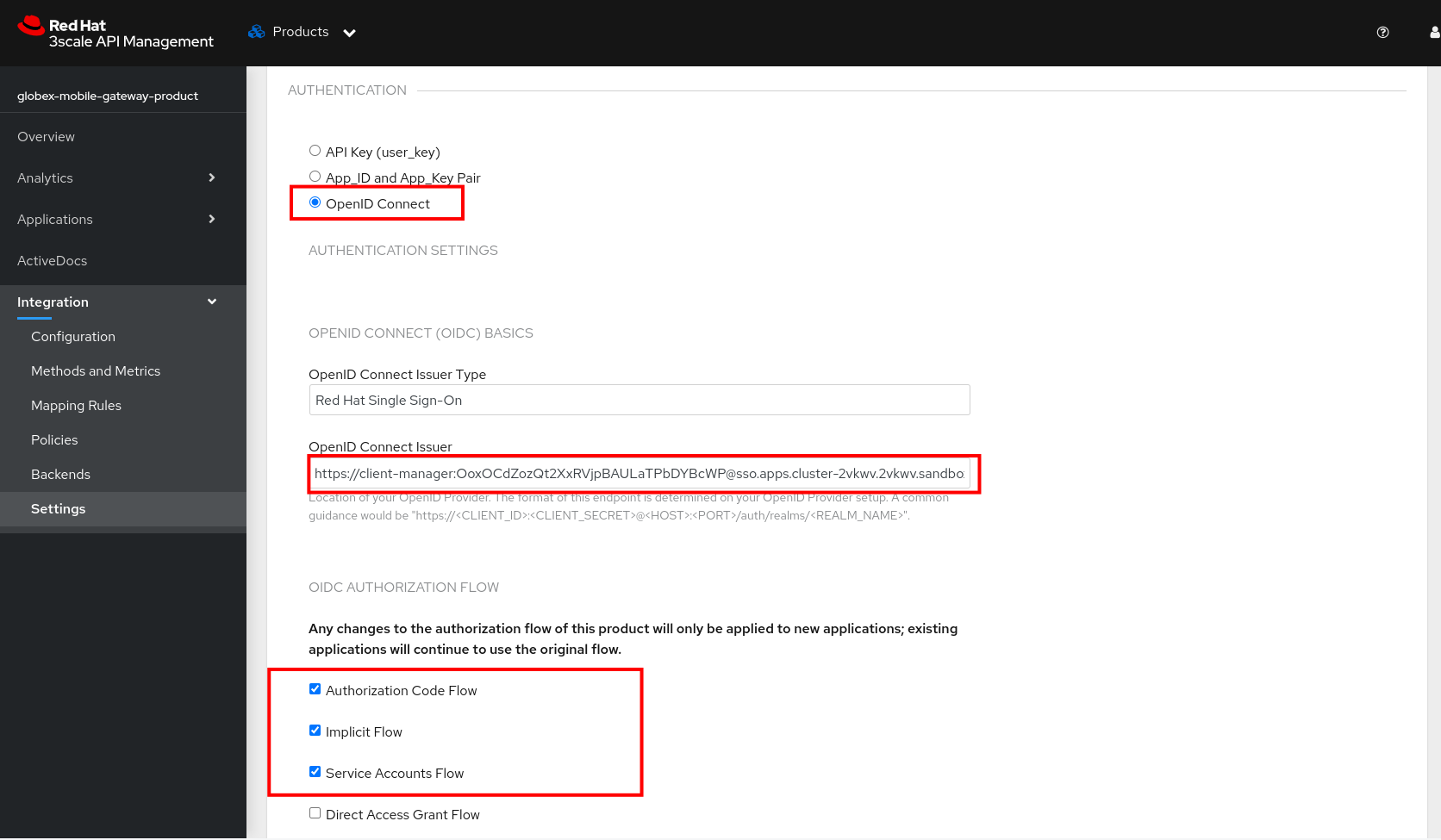 mobile product openid settings