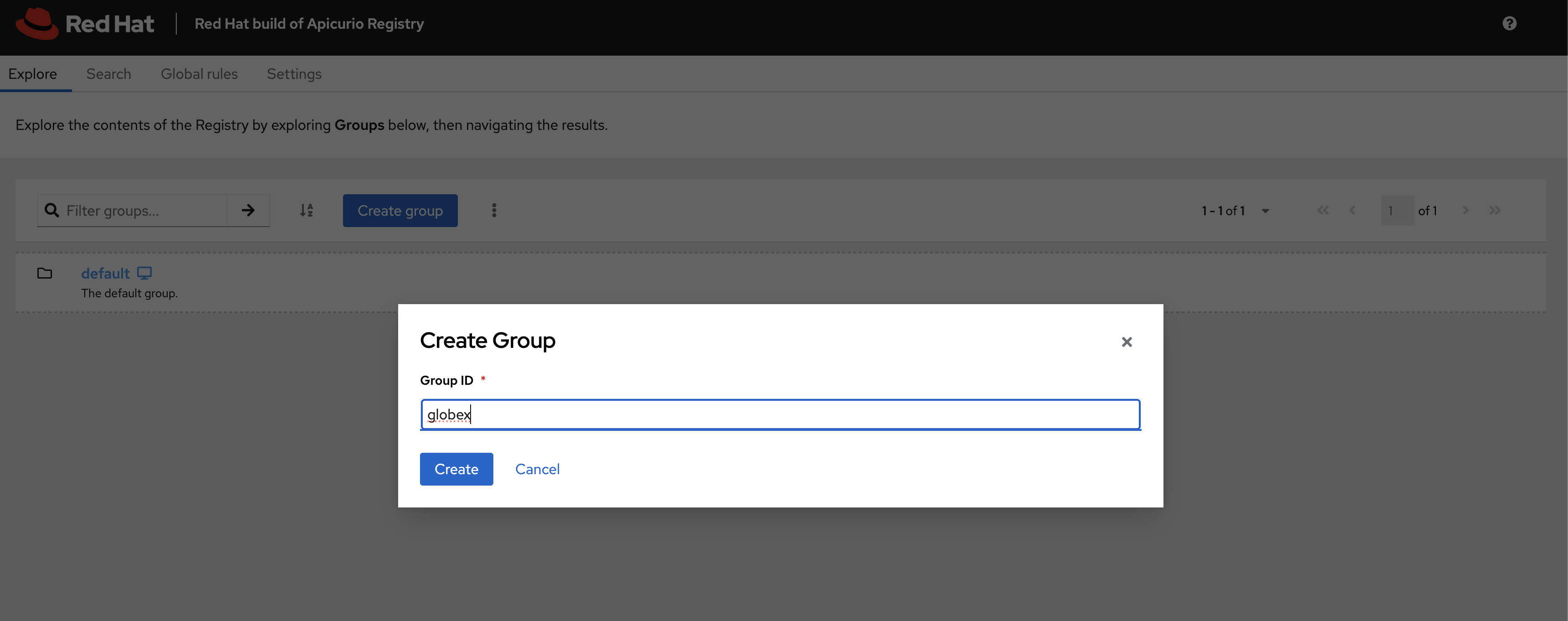 service registry create grp wizard