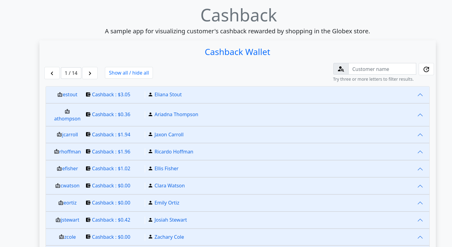 cashback service ui