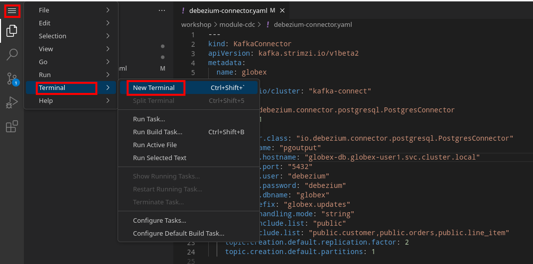 devspaces menu new terminal