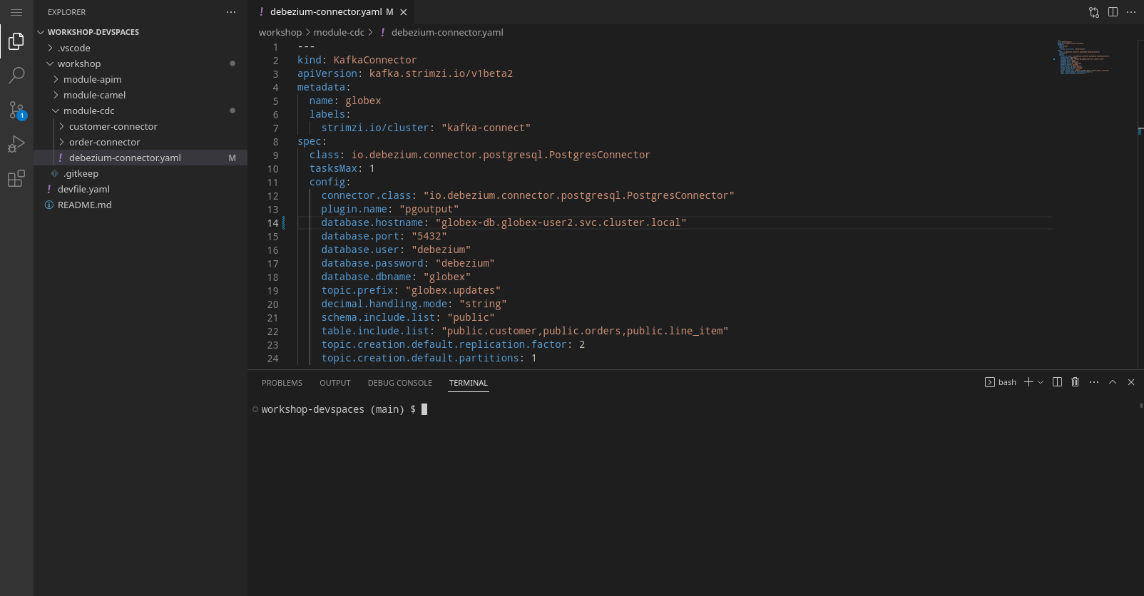 devspaces menu terminal