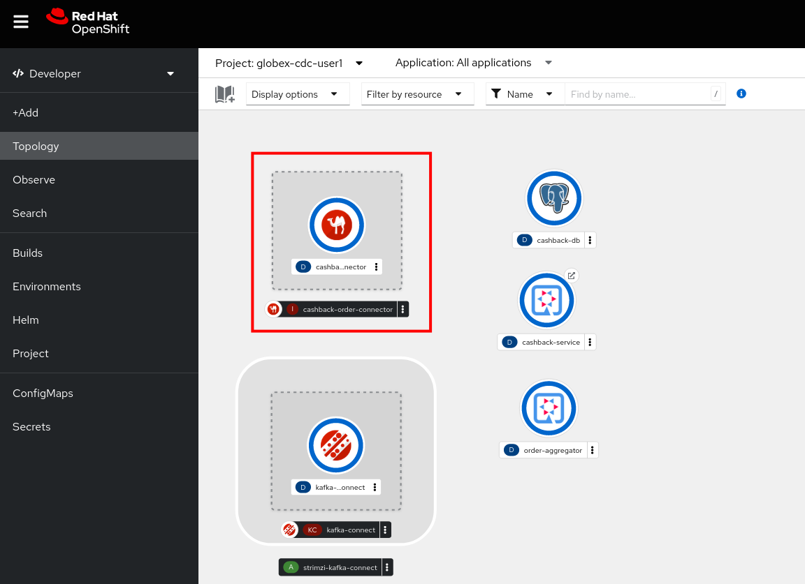 openshift console topology integration