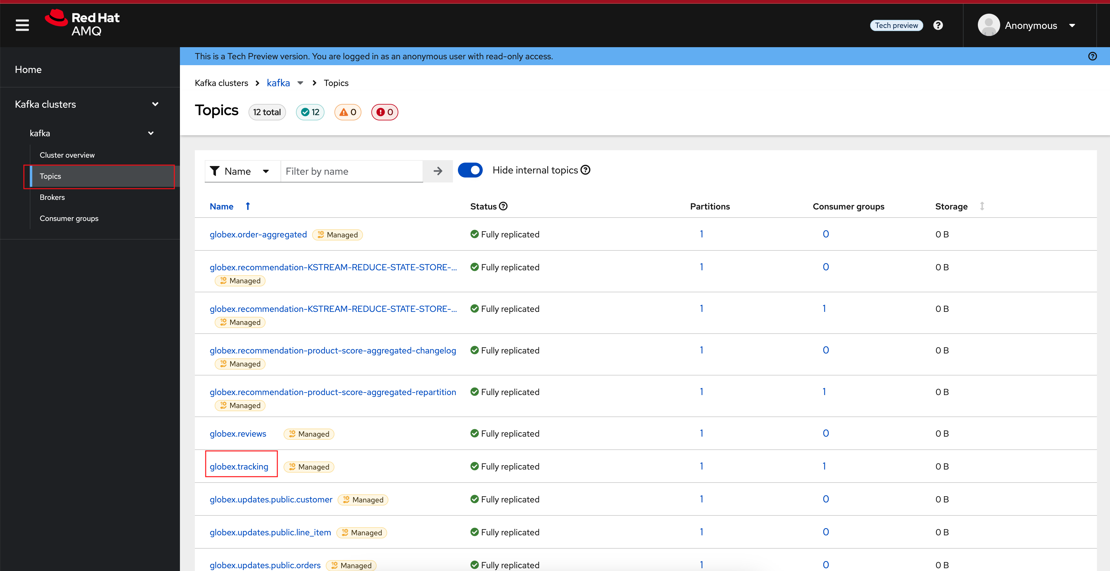 amqstreams cluster topics