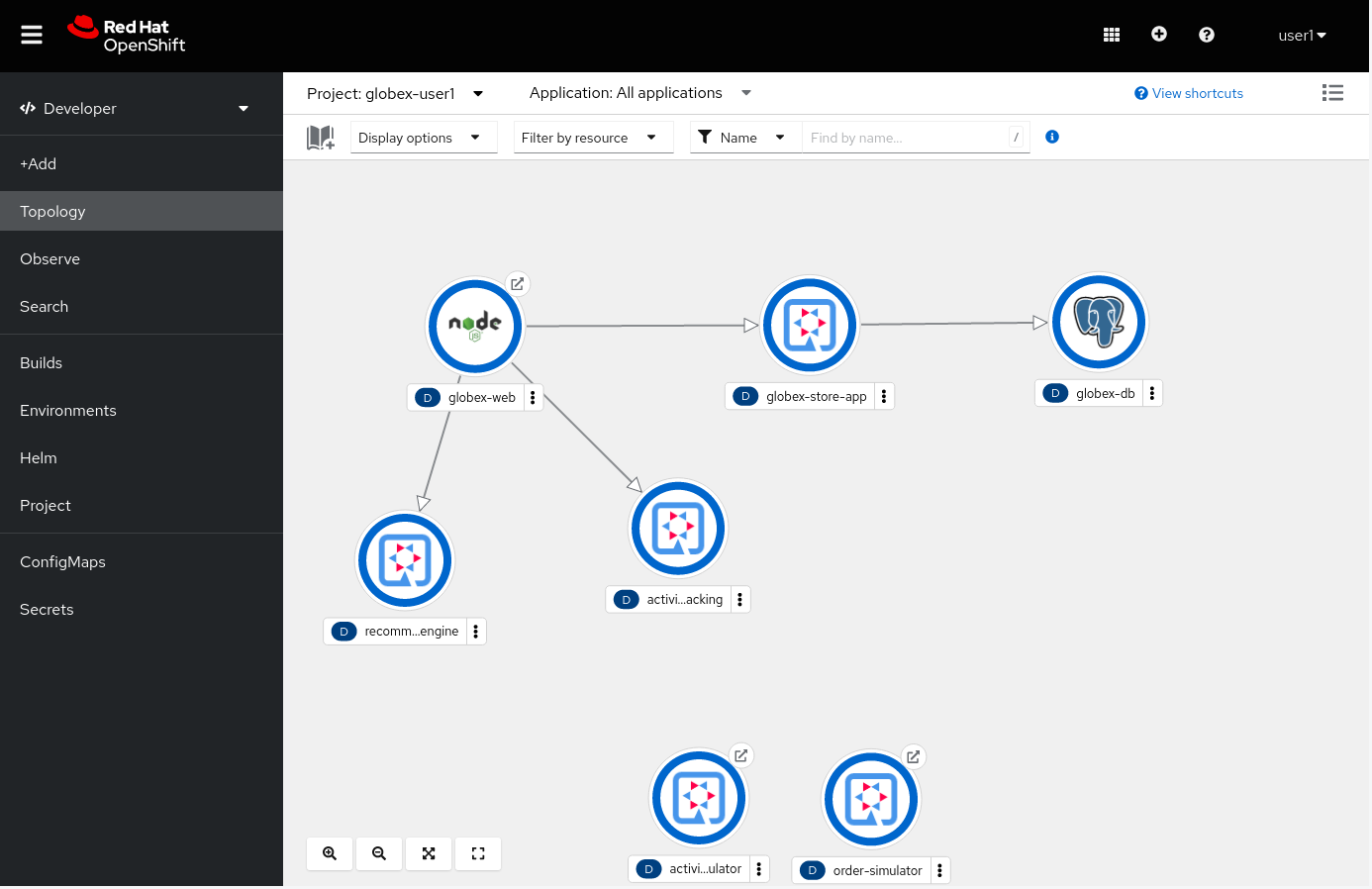 openshift console topology view