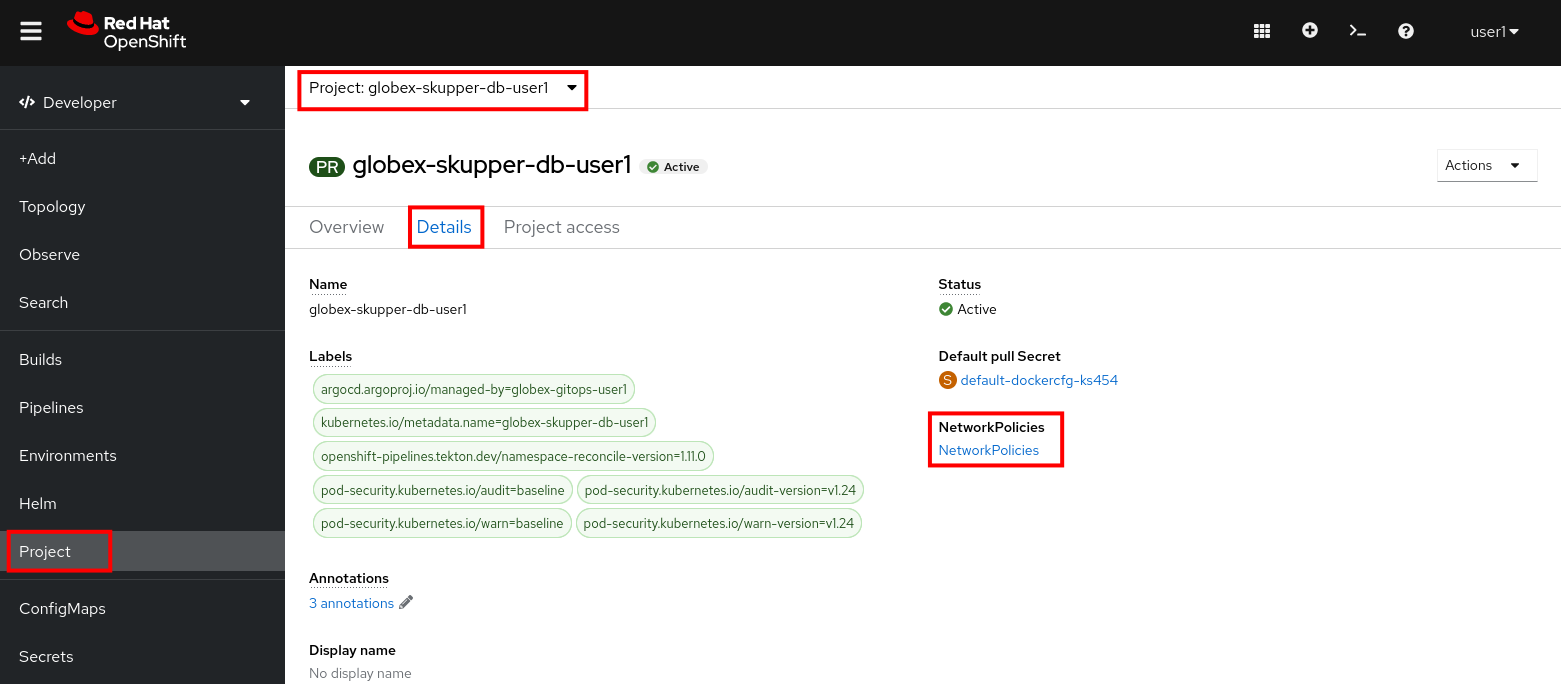 openshift console project networkpolicies