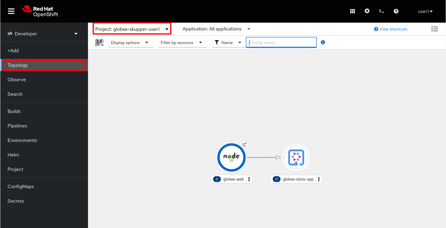 openshift console topology skupper